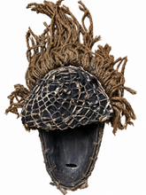 Lade das Bild in den Galerie-Viewer, Rare Antique Chokwe Tribe Mask from Angola – Vintage African Hardwood &amp; Rope Hair Mask, Tribal Art Collector’s Piece | Hairy Tribal Mask
