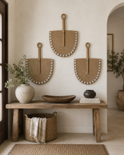 Lade das Bild in den Galerie-Viewer, Hand Woven African Decor Fan With Cowrie Shells | Primitive Decor | Statement Piece | Rustic| Boho | Farm House | Antique Wall Hanging
