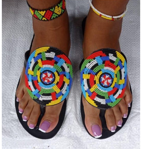 Pantoufles perlées Maasai faites à la main/ tongs/ sandales- Guyanes
