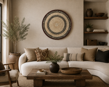Load image into Gallery viewer, Rustic African Handwoven Wall Basket | Tonga Wall Hanging | Natural Straw &amp; Palm Leaf Art (47cm)
