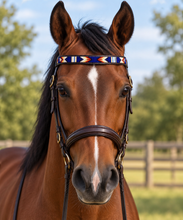 Load image into Gallery viewer, Hand-Beaded Leather Horse Browband | Artisan Horse Tack-Red Indian Art
