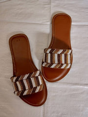 Handmade Maasai Beaded Slip Ons / Slides-Browns