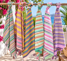 Cargar imagen en el visor de la galería, Authentic Kikoi Shawl | Traditional Kenyan Cotton Sarong &amp; Beach Wrap | Hammam Towel-Striped
