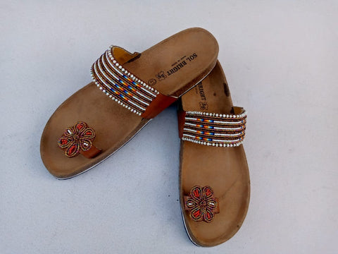 Birkenstock Beaded Sandals/ Cork Slippers-Zebra