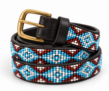 Load image into Gallery viewer, Authentic Handmade Beaded Maasai Leather Belt-Blue Equestrian
