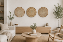 Load image into Gallery viewer, Set of 3 Handwoven Tonga Wall Decor | Natural Straw Decor | Minimalist | Farmhouse | Scandinavian Decor| (33-35cm)
