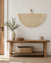 Load image into Gallery viewer, Handwoven Sisal Decorative Fan Wall Decor, Black African Wall Art, Natural Fiber Boho Decor, Woven Fan Tapestry, Japandi Decor -White
