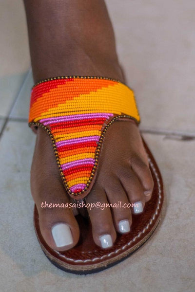 Pantoufles perlées Maasai faites à la main/ tongs/ sandales -Sunshine