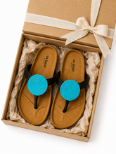 Lade das Bild in den Galerie-Viewer, Hand Beaded Kenyan  Sandals | Maasai-Inspired Boho Summer Slides | Kenyan Sandals | African Wear | Tropical Holiday | Cork Sole | Turquoise Sandals
