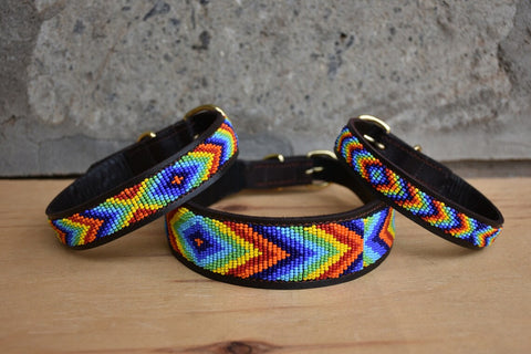 Rainbow Maasai Beaded Dog Collars / Belts / Leash / Matching Bracelet