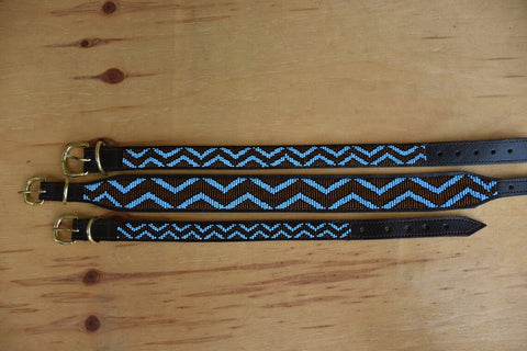 Blaue und braune Hundehalsbänder / Gürtel / Leine / passendes Armband