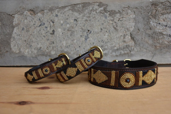 Colliers de chien de couleur terre Maasai / Ceintures / Laisse / Bracelet assorti