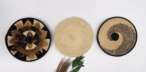 A set of 3 Boho Handwoven Wall Baskets /African Wall Baskets / Wall Decor /African Wall Decor - Free Express Shipping