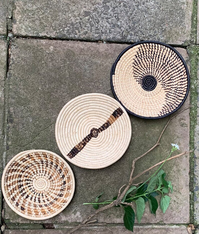 A set of 3 Boho Handwoven Wall Baskets /African Wall Baskets / Wall Decor /African Wall Decor - Free Express Shipping