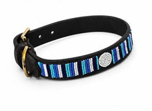 Load and play video in Gallery viewer, Handmade Beaded Kenyan Dog Collar | Authentic Maasai Pet Collar | Artisan Collar | Blue and White  | Africa Pet Accessory
