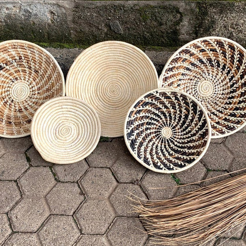 A set of 5 Boho Wall Baskets / African Wall Baskets / Woven Wall Decor/ African Wall Decor /Wall Baskets - Free Express Shipping
