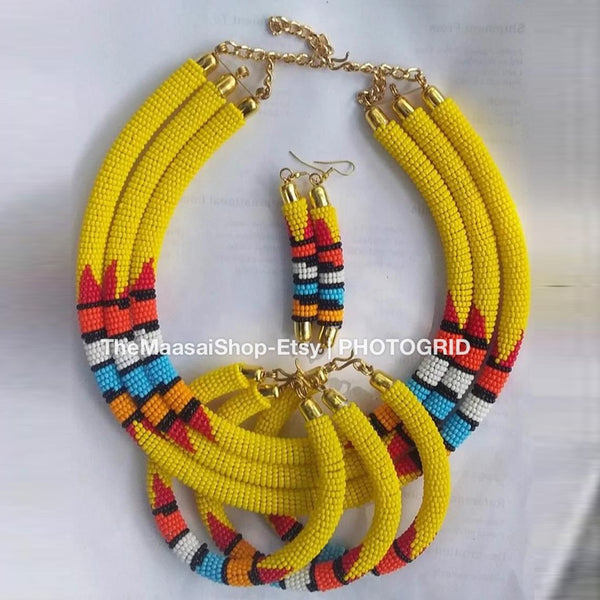 A Set of Necklace Bracelets and Earrings